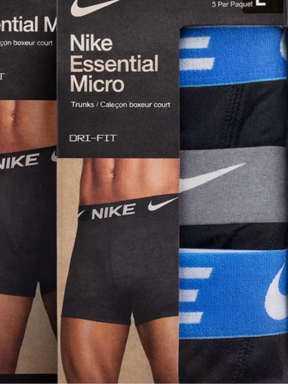 Nike Men's Boxer Briefs 3-Pack in different colored waistbands. Size XL